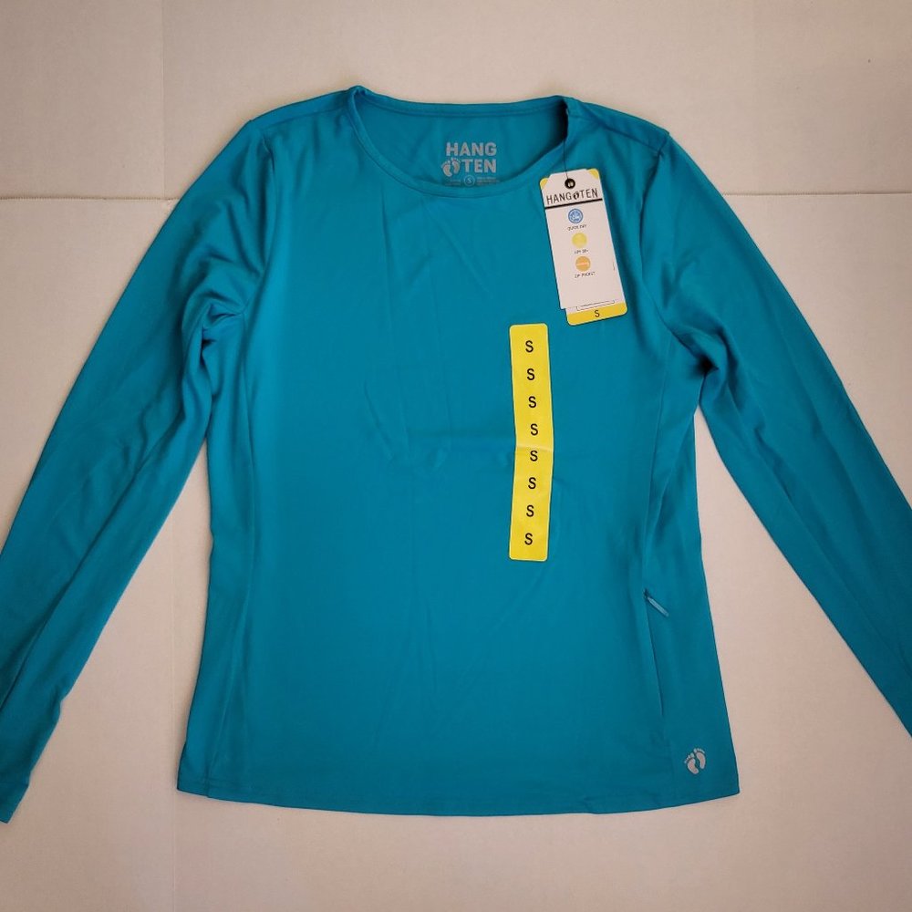 Hang Ten Women Blue Bird Rash Guard Long Sleeve Swim Shirt